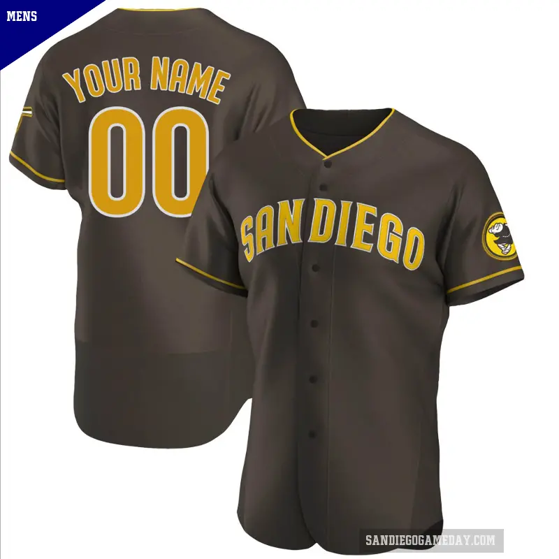 Men's No.00 Custom San Diego Padres Brown Authentic Road Jersey