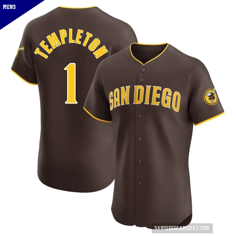 Men's No.1 Garry Templeton San Diego Padres Brown Elite Road Vapor Premier Jersey