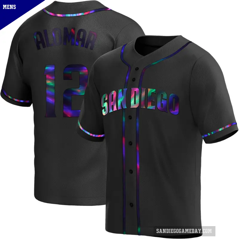Men's No.12 Roberto Alomar San Diego Padres Black Replica Holographic Alternate Jersey