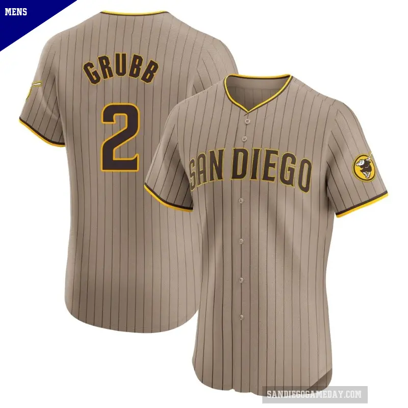 Men's No.2 Johnny Grubb San Diego Padres Brown Elite Alternate Jersey