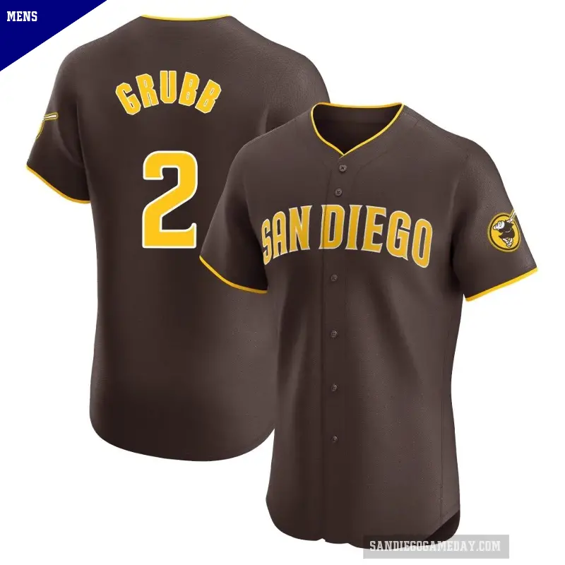 Men's No.2 Johnny Grubb San Diego Padres Brown Elite Road Vapor Premier Jersey