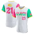 Men's No.21 Heath Bell San Diego Padres White Authentic 2022 City Connect Jersey