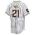 Men's No.21 Heath Bell San Diego Padres White Replica 2024 World Tour Seoul Series Home Jersey