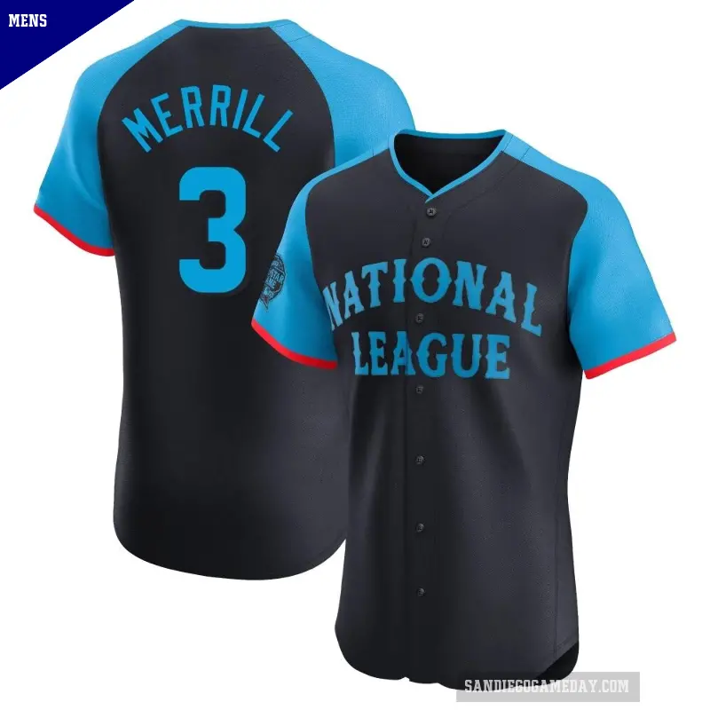 Men's No.3 Jackson Merrill San Diego Padres Navy Elite National League 2024 All-Star Game Jersey