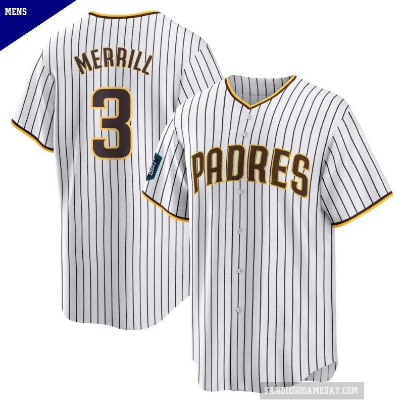 Men's No.3 Jackson Merrill San Diego Padres White Replica 2024 World Tour Seoul Series Home Jersey