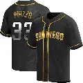 Men's No.33 Mike Piazza San Diego Padres Gold Replica Black en Alternate Jersey