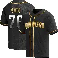 Men's No.76 Jhony Brito San Diego Padres Gold Replica Black en Alternate Jersey