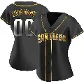 Women's No.00 Custom San Diego Padres Gold Replica Black en Alternate Jersey