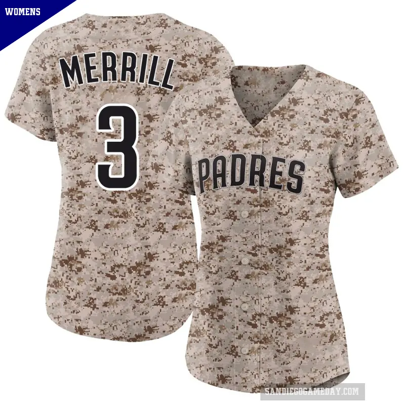 Women's No.3 Jackson Merrill San Diego Padres Camo Limited 2nd Alternate Jersey