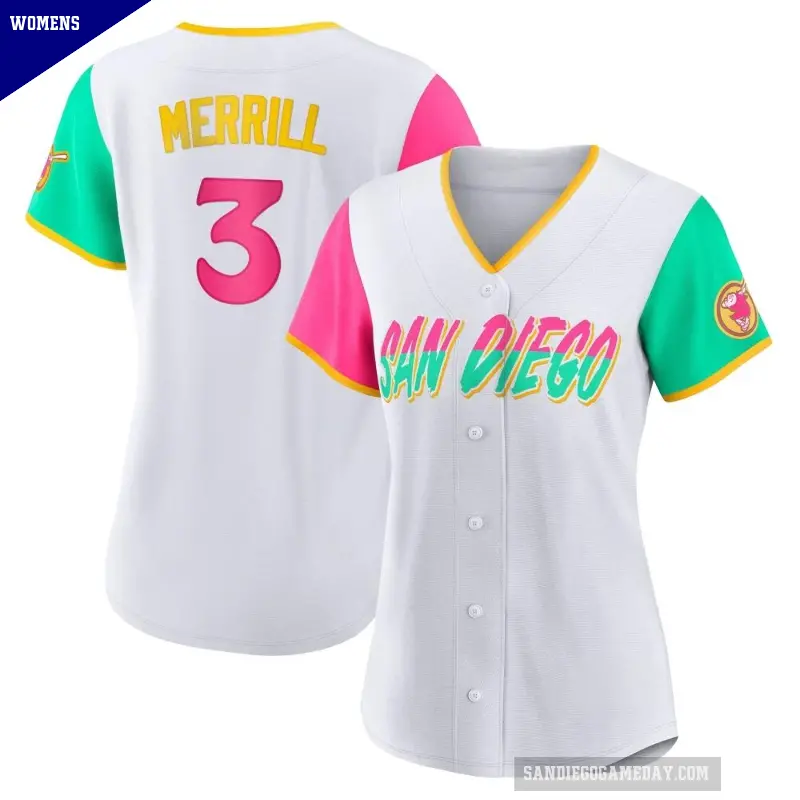 Women's No.3 Jackson Merrill San Diego Padres White Replica 2022 City Connect Jersey