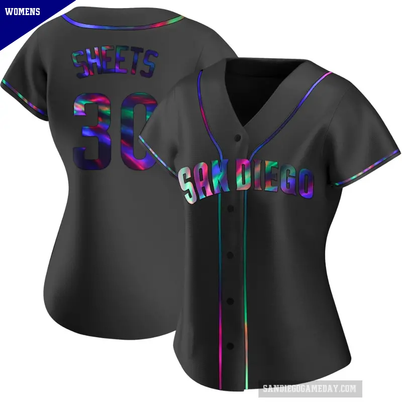 Women's No.30 Gavin Sheets San Diego Padres Black Replica Holographic Alternate Jersey
