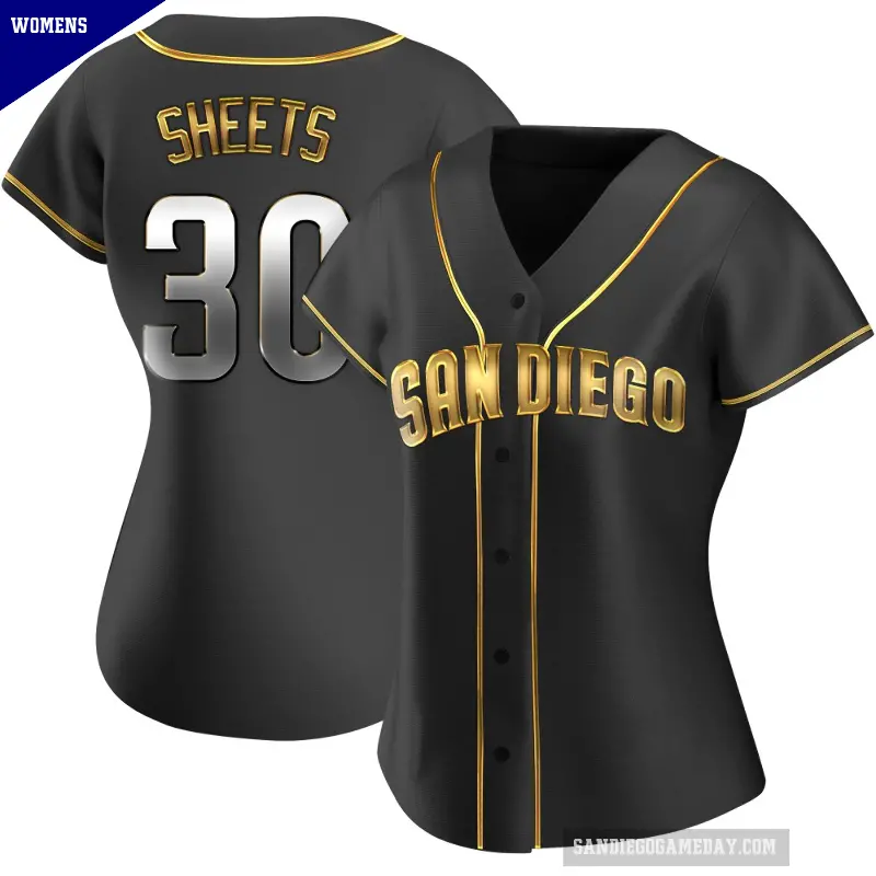Women's No.30 Gavin Sheets San Diego Padres Gold Replica Black en Alternate Jersey