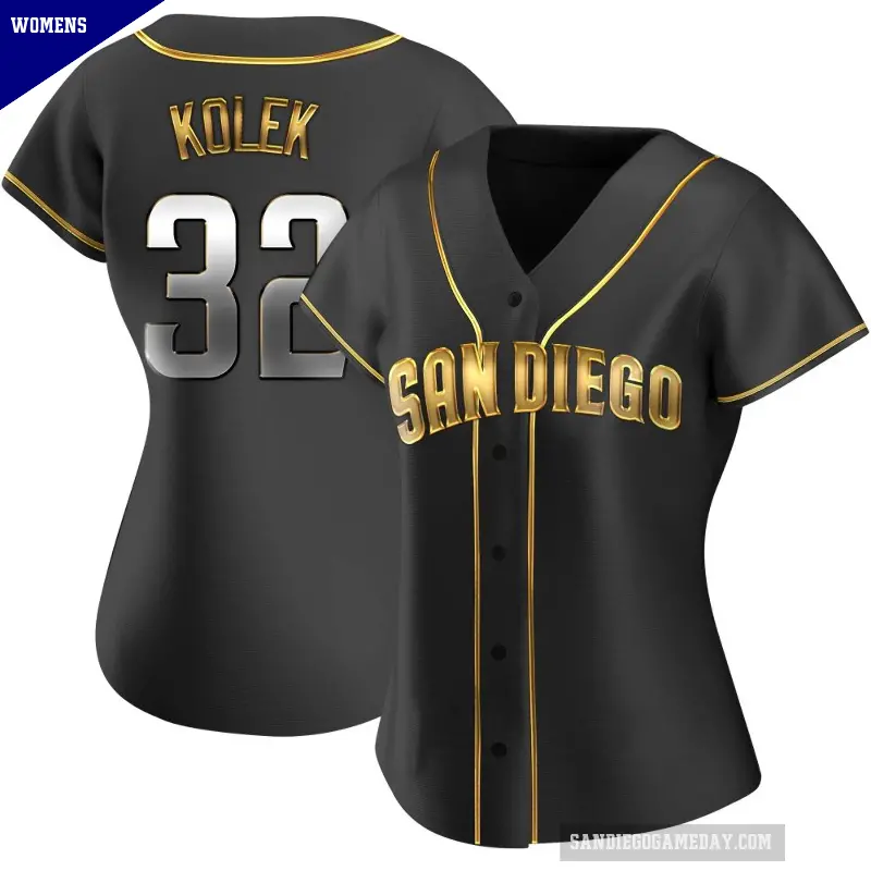 Women's No.32 Stephen Kolek San Diego Padres Gold Replica Black en Alternate Jersey