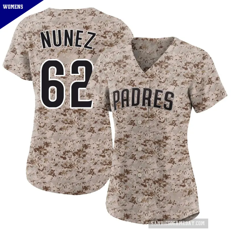 Women's No.62 Juan Nunez San Diego Padres Camo Limited 2nd Alternate Jersey