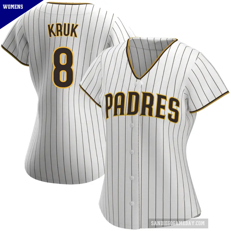 Women's No.8 John Kruk San Diego Padres White/Brown Authentic Home Jersey