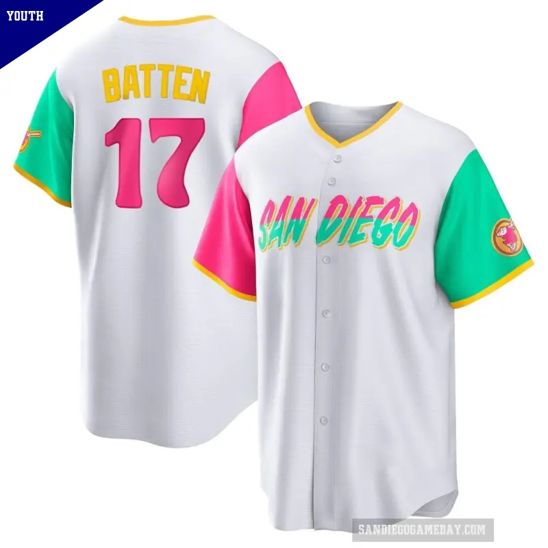 Youth No.17 Matthew Batten San Diego Padres White Replica 2022 City Connect Jersey