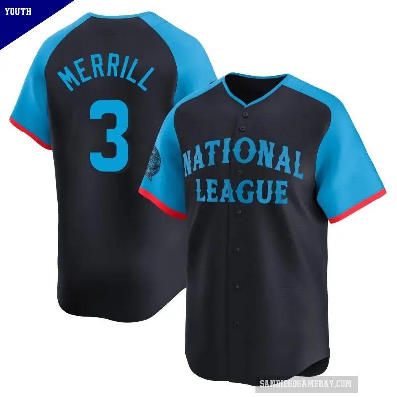 Youth No.3 Jackson Merrill San Diego Padres Navy Limited National League 2024 All-Star Game Jersey