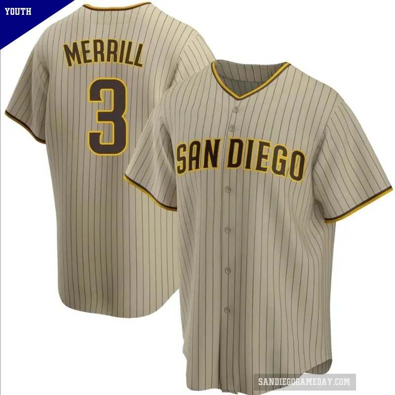 Youth No.3 Jackson Merrill San Diego Padres Sand/Brown Replica Alternate Jersey