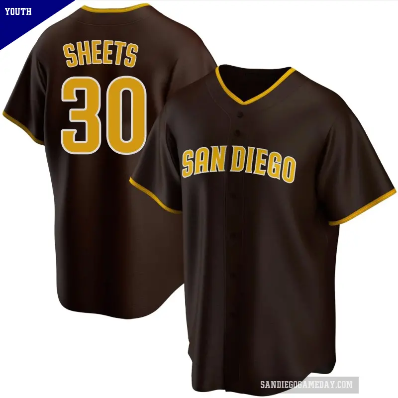 Youth No.30 Gavin Sheets San Diego Padres Brown Replica Road Jersey