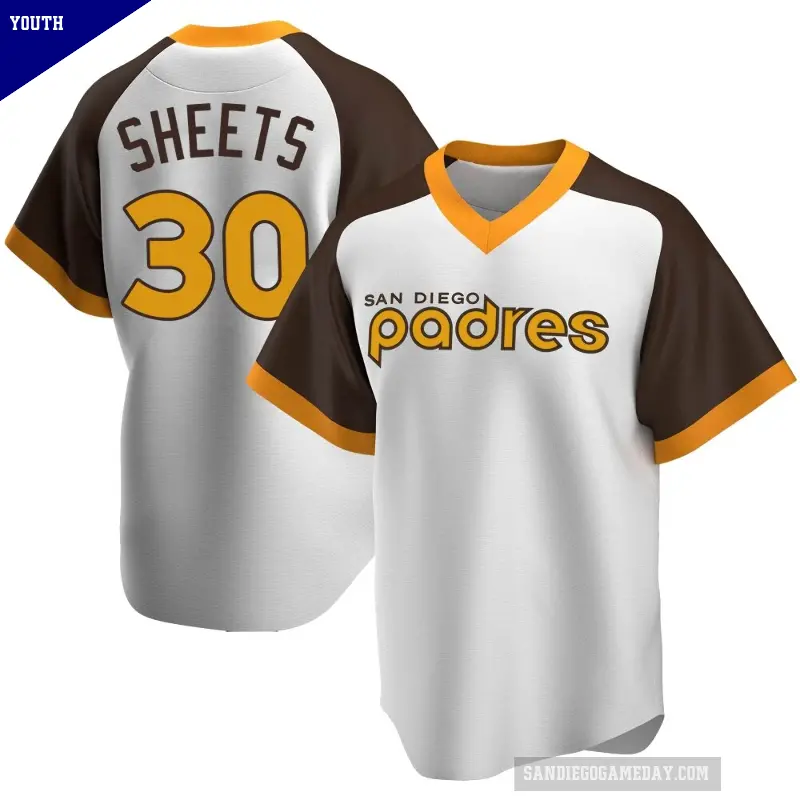 Youth No.30 Gavin Sheets San Diego Padres White Replica Home Cooperstown Collection Jersey
