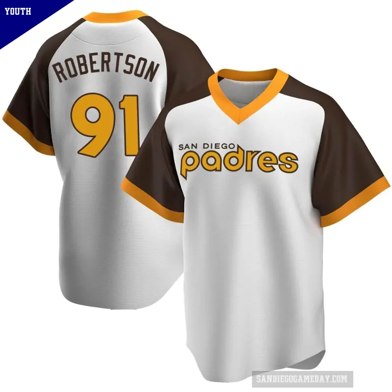 Youth No.91 Tyler Robertson San Diego Padres White Replica Home Cooperstown Collection Jersey